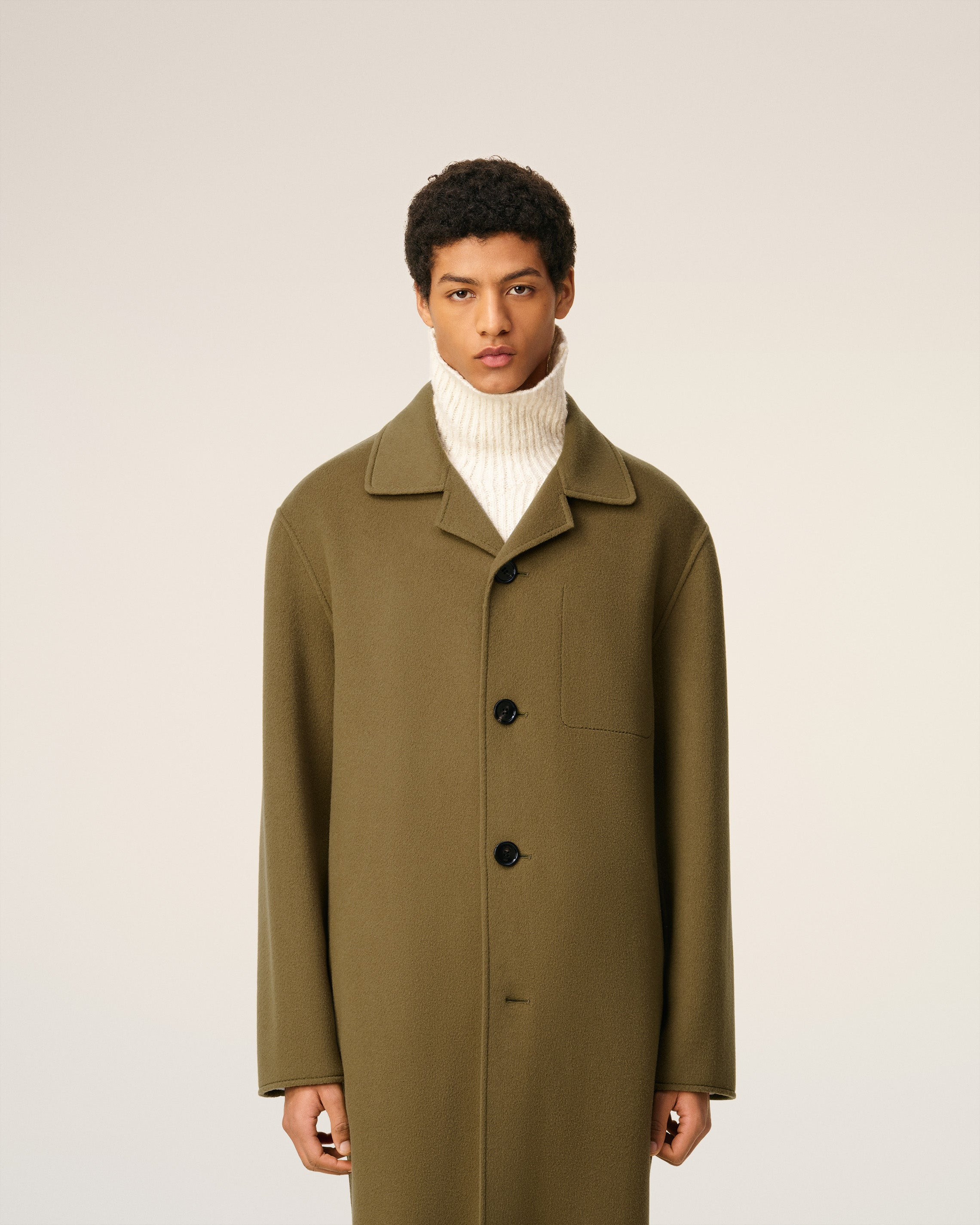 GREEN WOOL BELTED COAT - 3