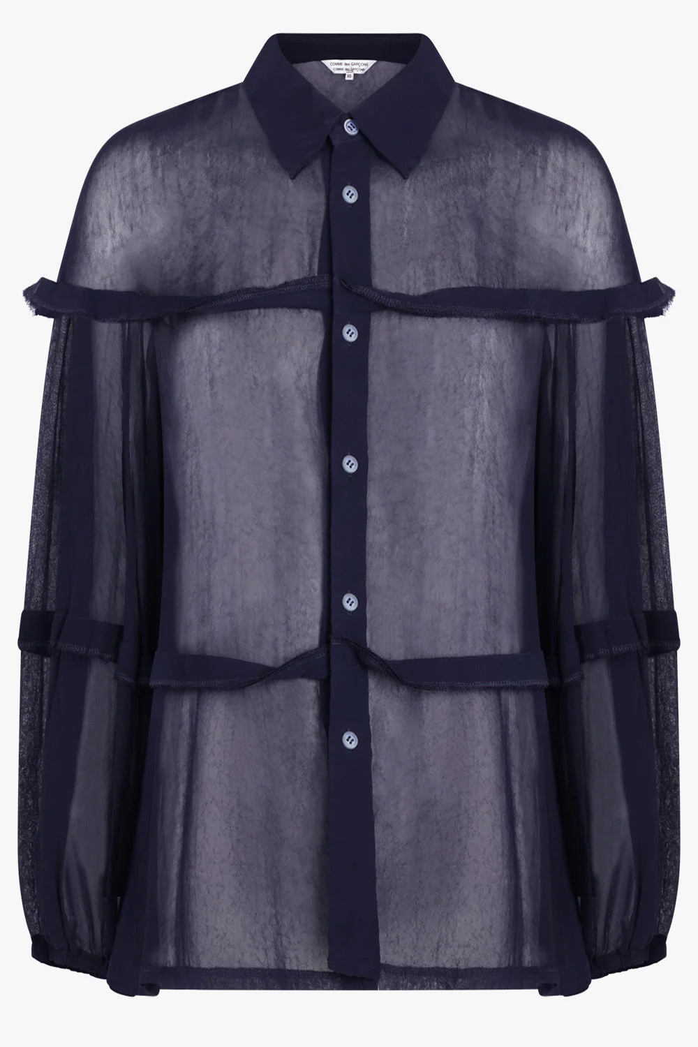 SHEER BALLOON SLEEVE PANEL DETAIL L/S SHIRT | NAVY - 1