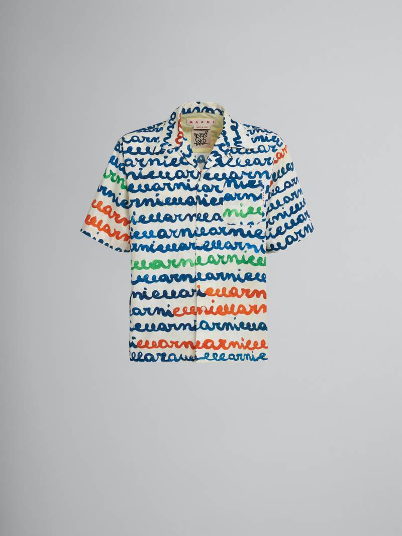 IVORY COTTON BOWLING SHIRT WITH MAREMARNI PRINT - 1