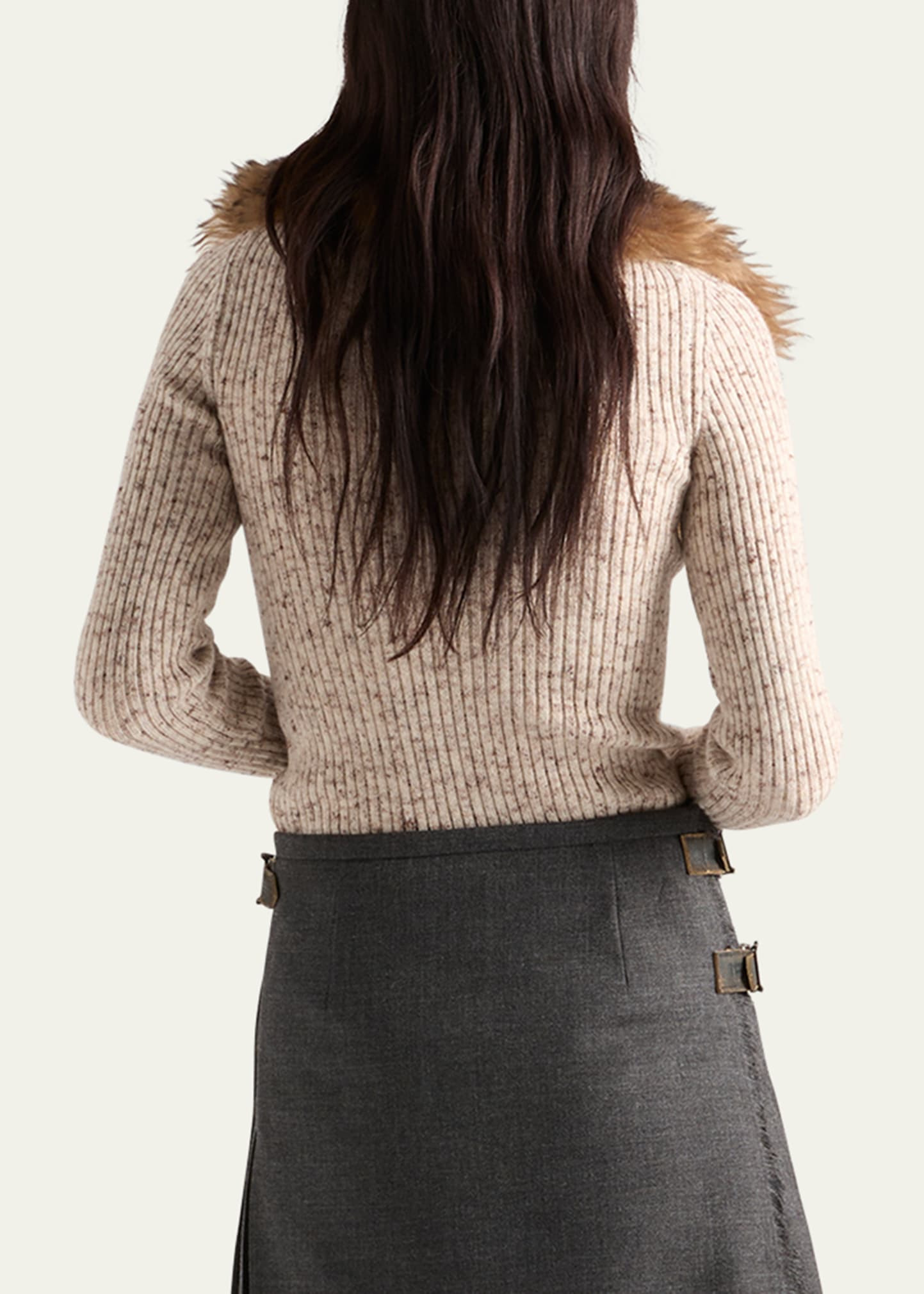 Speckled Wool-Linen Rib Polo Sweater - 3