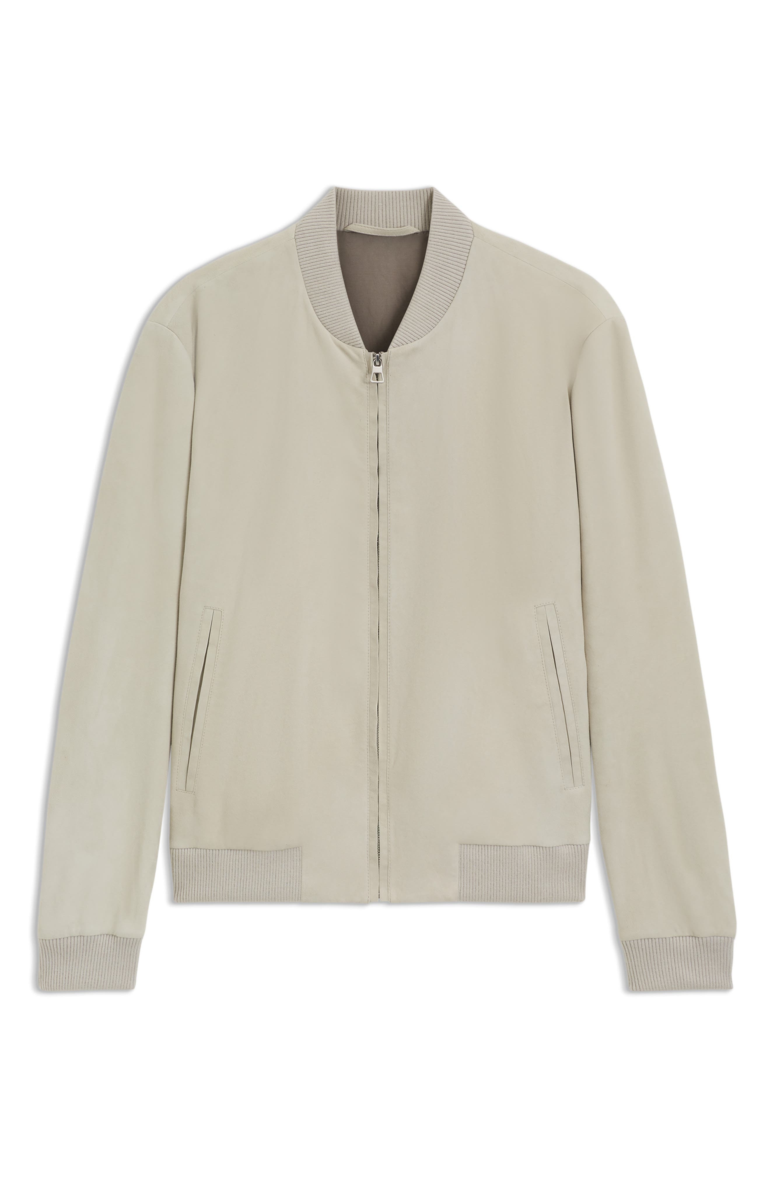 BOSS x Beckham Milo Suede Bomber Jacket in Light Beige at Nordstrom - 6