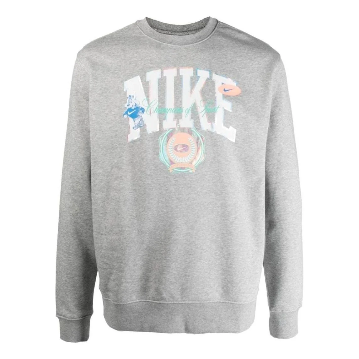 Men's Nike Logo Pattern Printing Pullover Round Neck Long Sleeves Gray DR8033-063 - 1