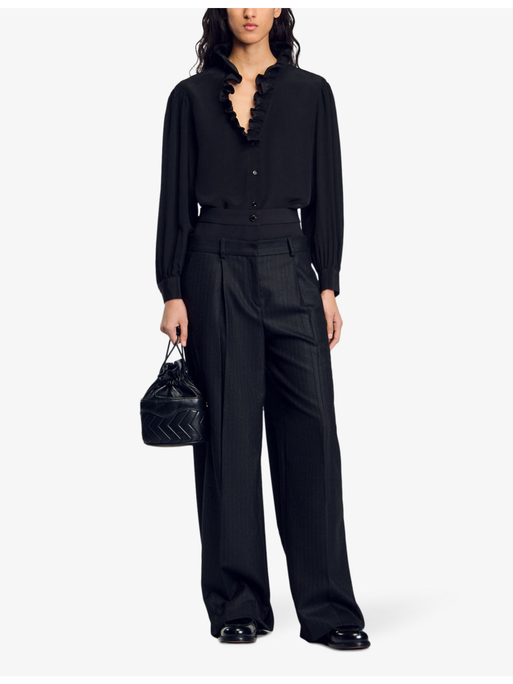 Ruffle-neck long-sleeve silk shirt - 2