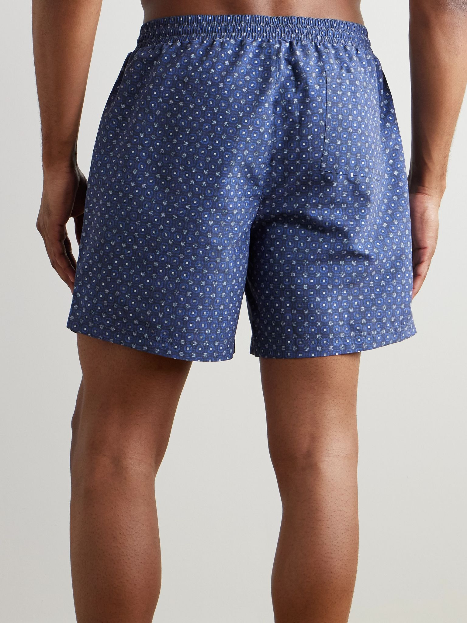Straight-Leg Mid-Length Logo-Embroidered Printed Swim Shorts Blue - 3