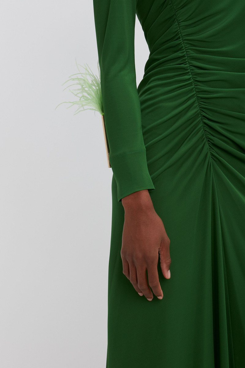 Asymmetric Ruched Midi Dress in Green 7