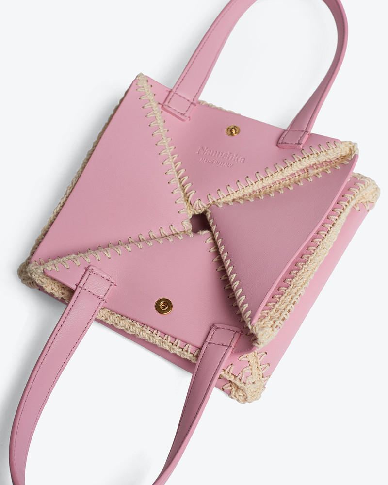 THE ORIGAMI MINI - Alt-nappa patchwork tote - Pink/creme 5