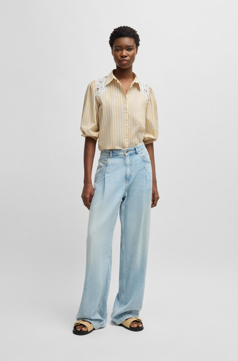 BOSS STRIPED REGULAR-FIT BLOUSE WITH LACE SHOULDERS outlook