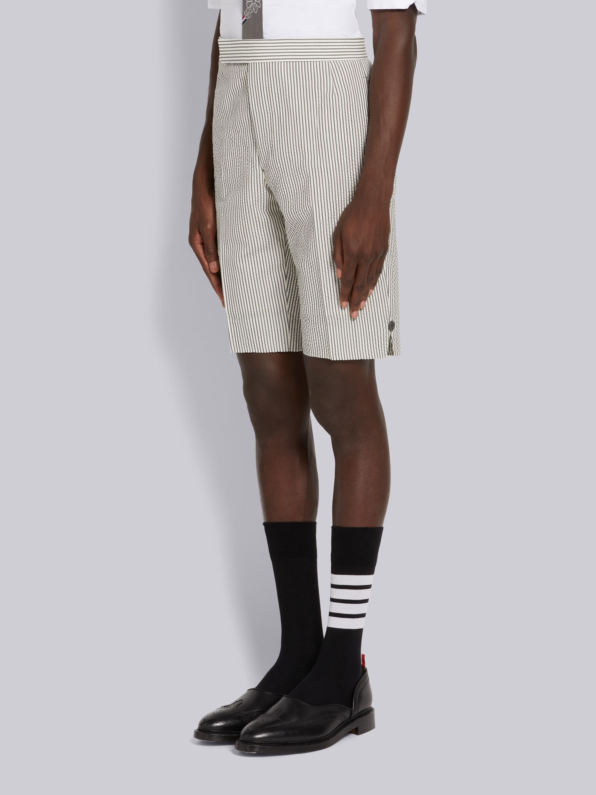 Medium Grey Wool Seersucker Classic Backstrap Short - 2