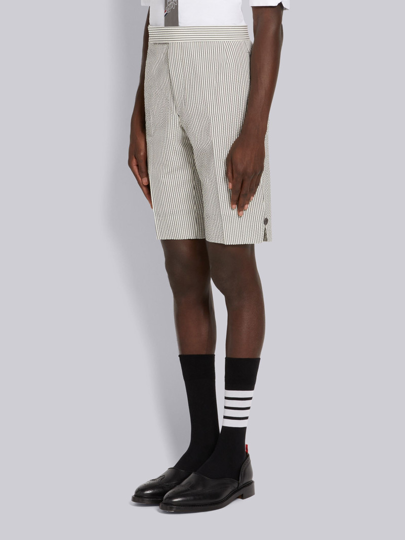 Thom Browne Medium Grey Wool Seersucker Classic Backstrap Short outlook