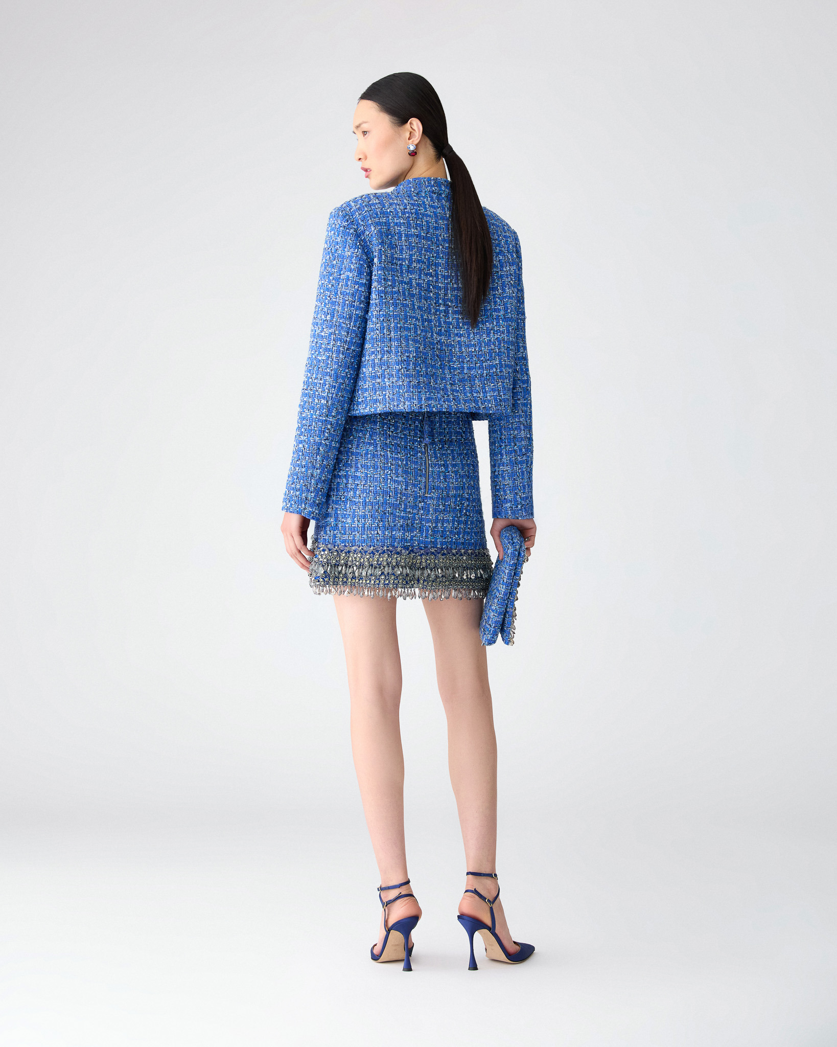 Tweed Mini Skirt with Raindrop Embroidery - 3