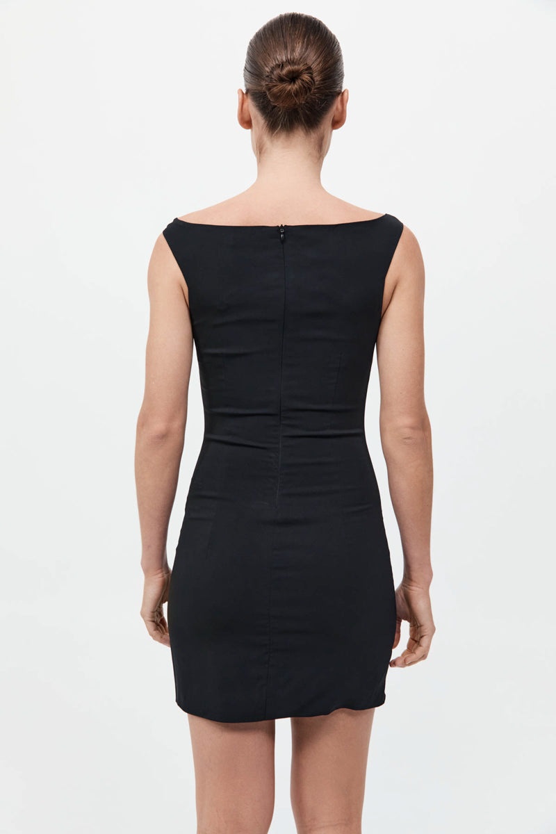 Slim Bateau Mini Dress - Black - 6