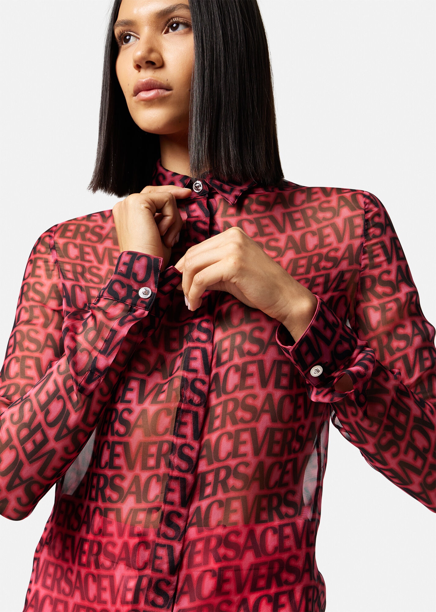Versace Allover Sheer Silk Shirt - 5