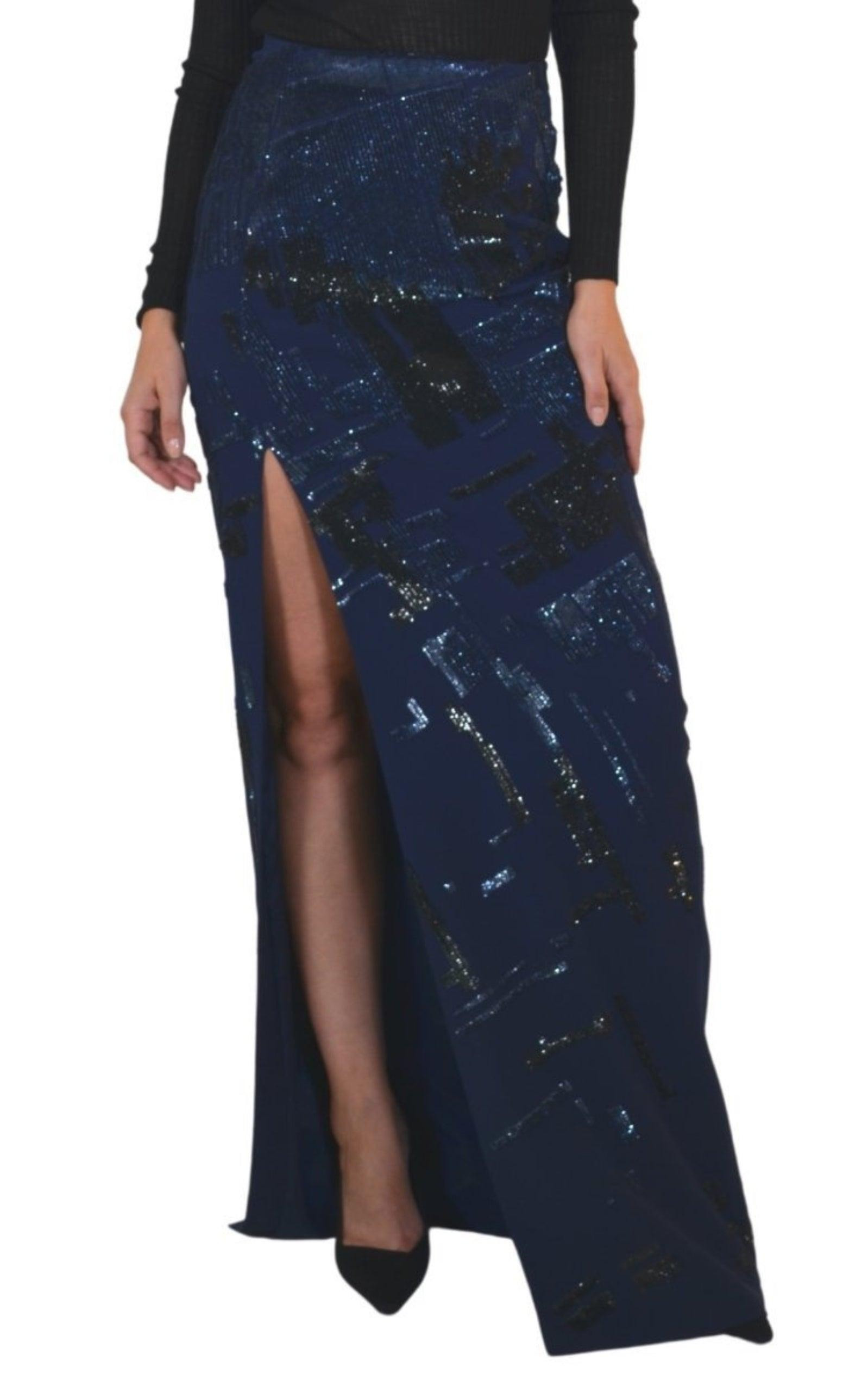 Sequins Embellished Blue Maxi Skirt - 3