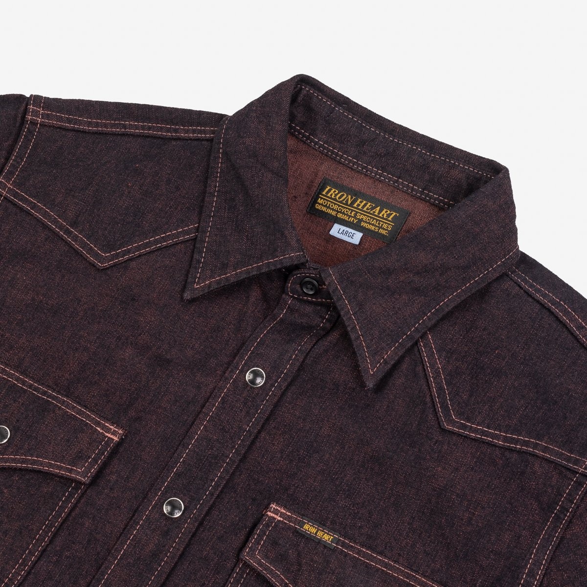 IHSH-352-RED 10oz Selvedge Denim Western Shirt - Indigo Overdyed Red - 6