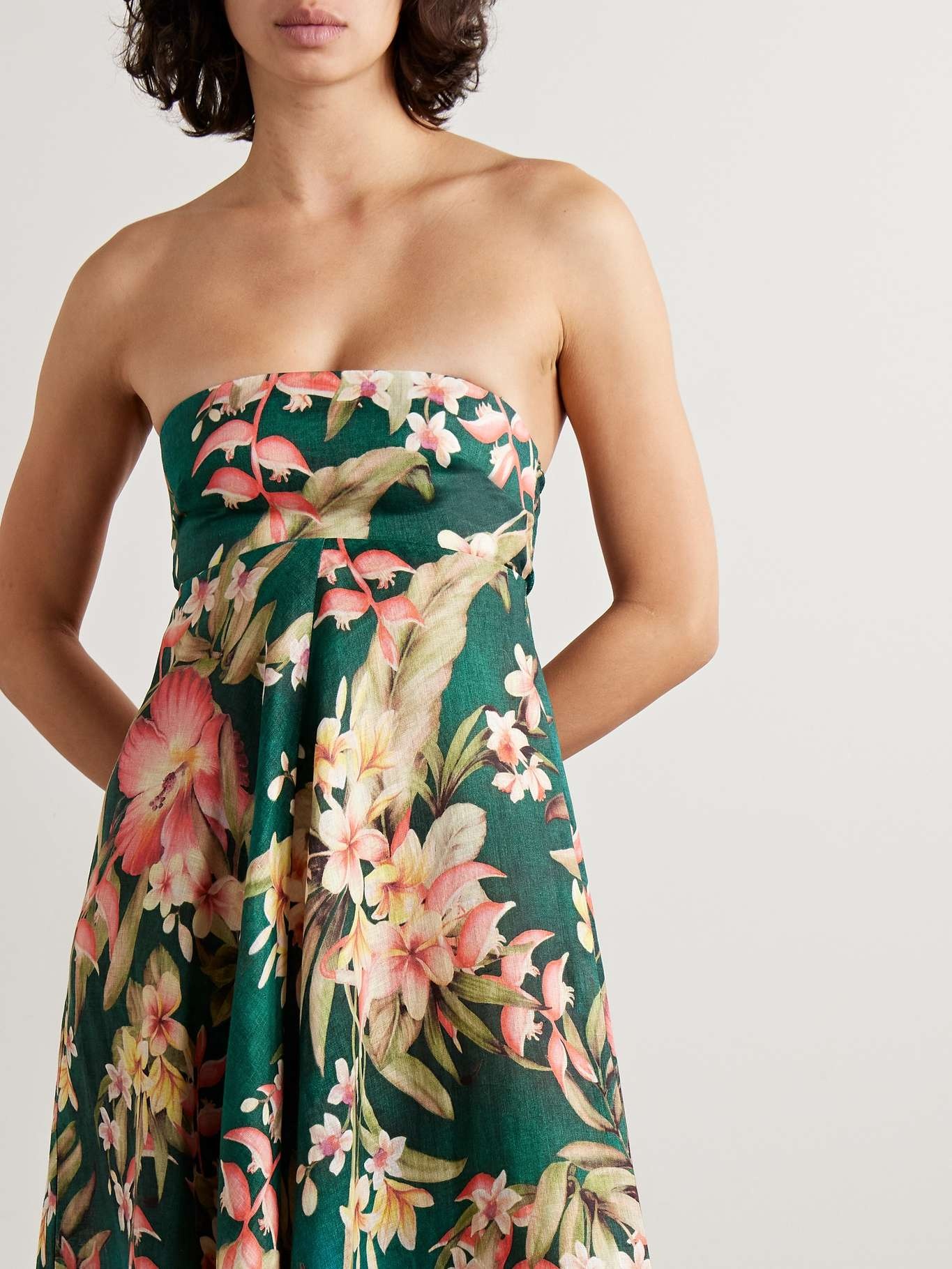 Lexi strapless floral-print linen midi dress - 5