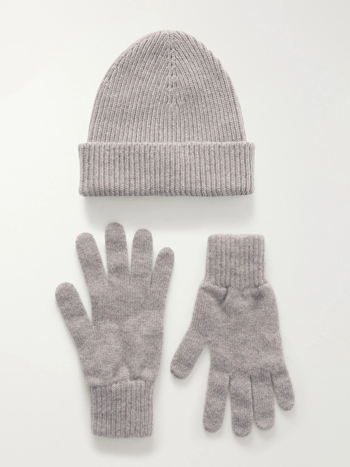Ribbed Gloves and Beanie Cashmere Set - 1