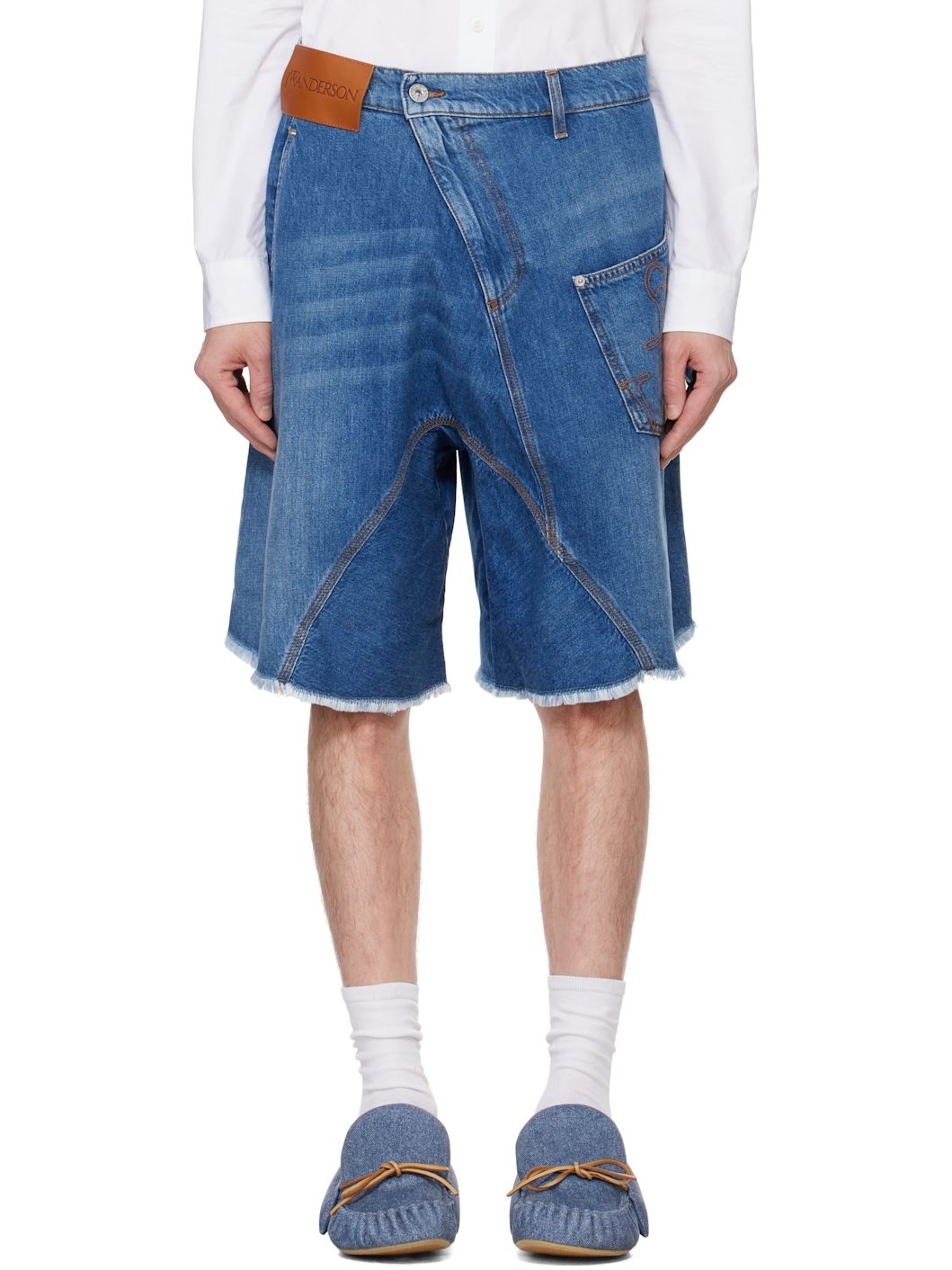 Blue Twisted Workwear Denim Shorts - 1