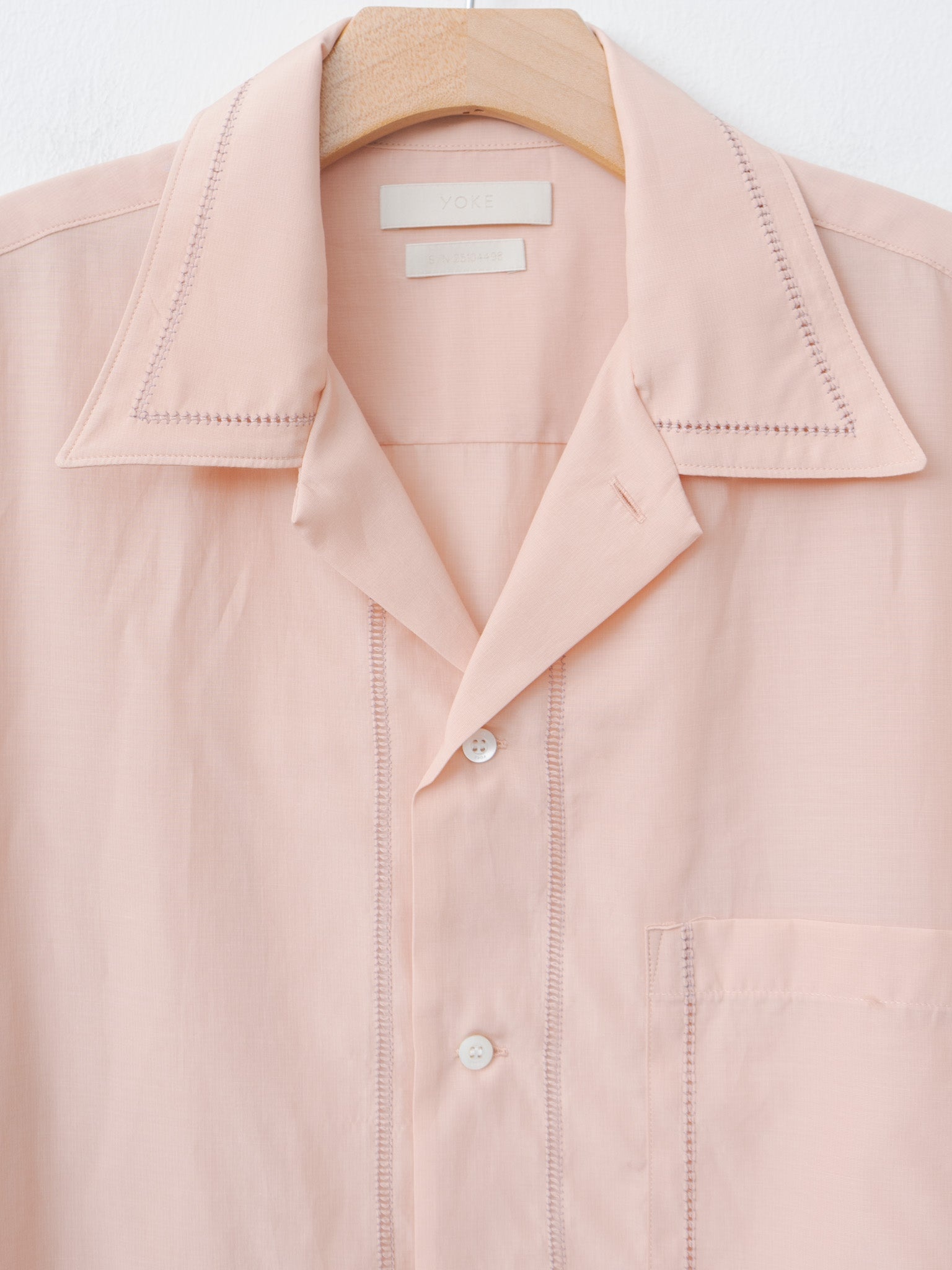Embroidery Open Collar Shirt - Pink - 4