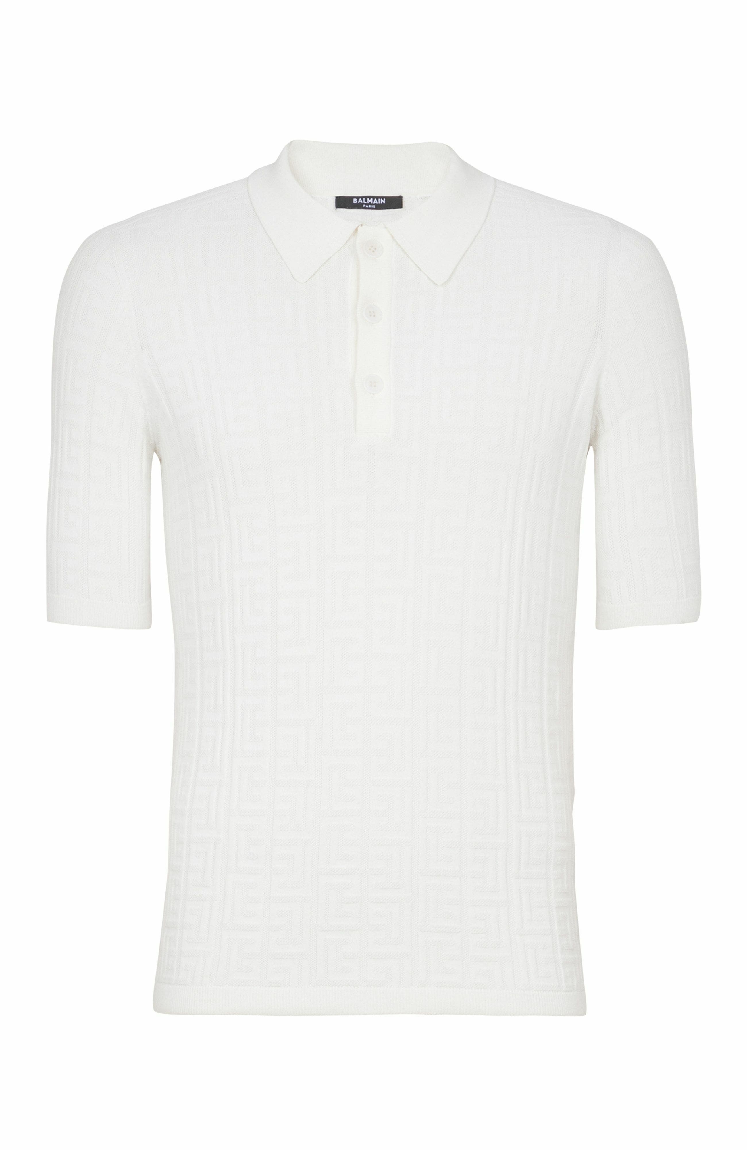Balmain Monogram knit polo shirt in White at Nordstrom - 5