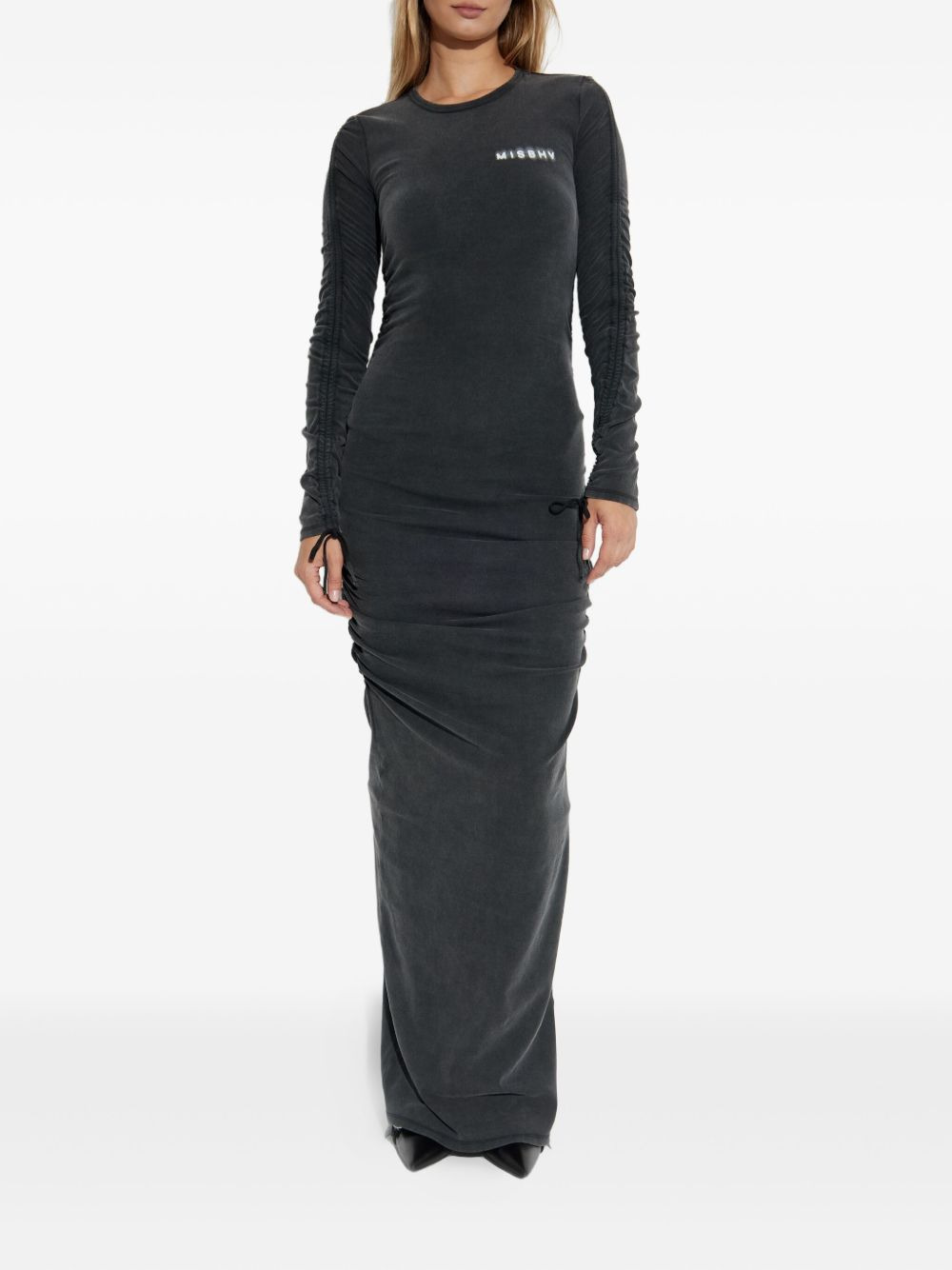 long-sleeve drawstring maxi dress - 2