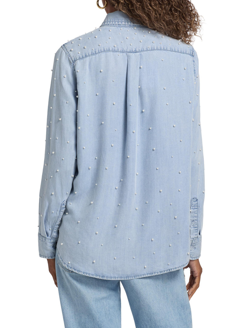 Women's Marcello Imitation Pearl-Embellished Shirt - Light Blue Pearl 5