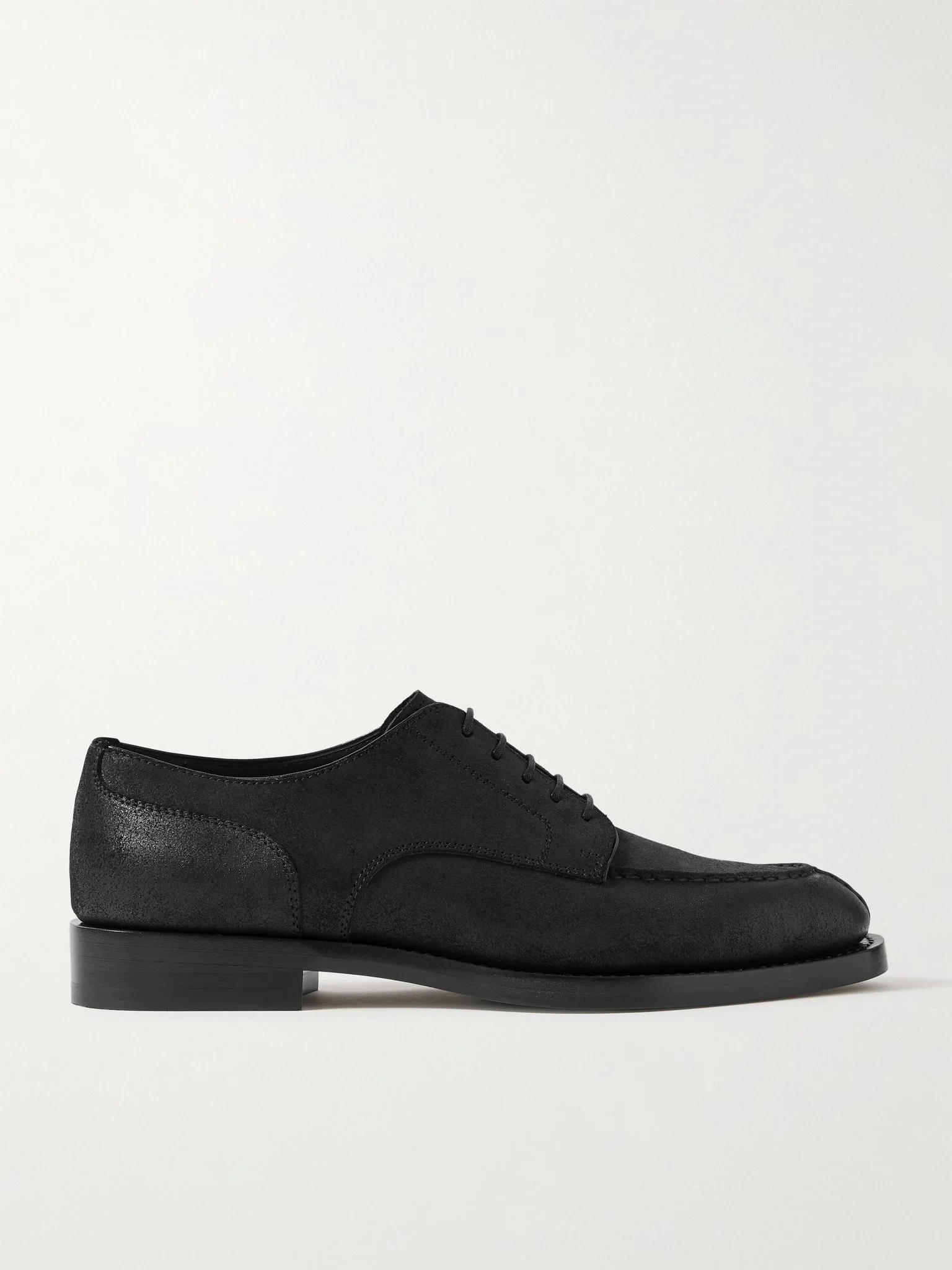 Waxed-Suede Derby Shoes Black - 1