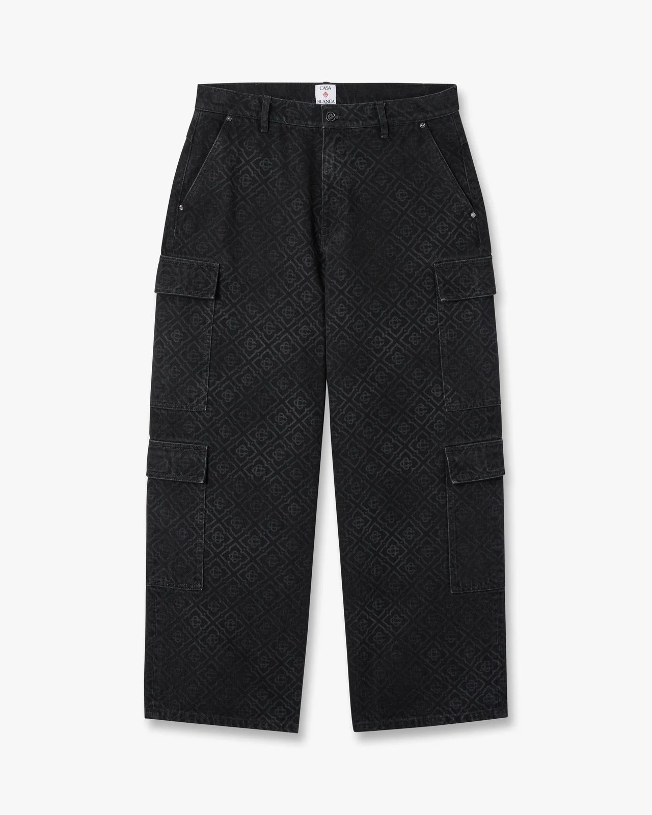 Black Monogram Cargo Denim Jeans - 1