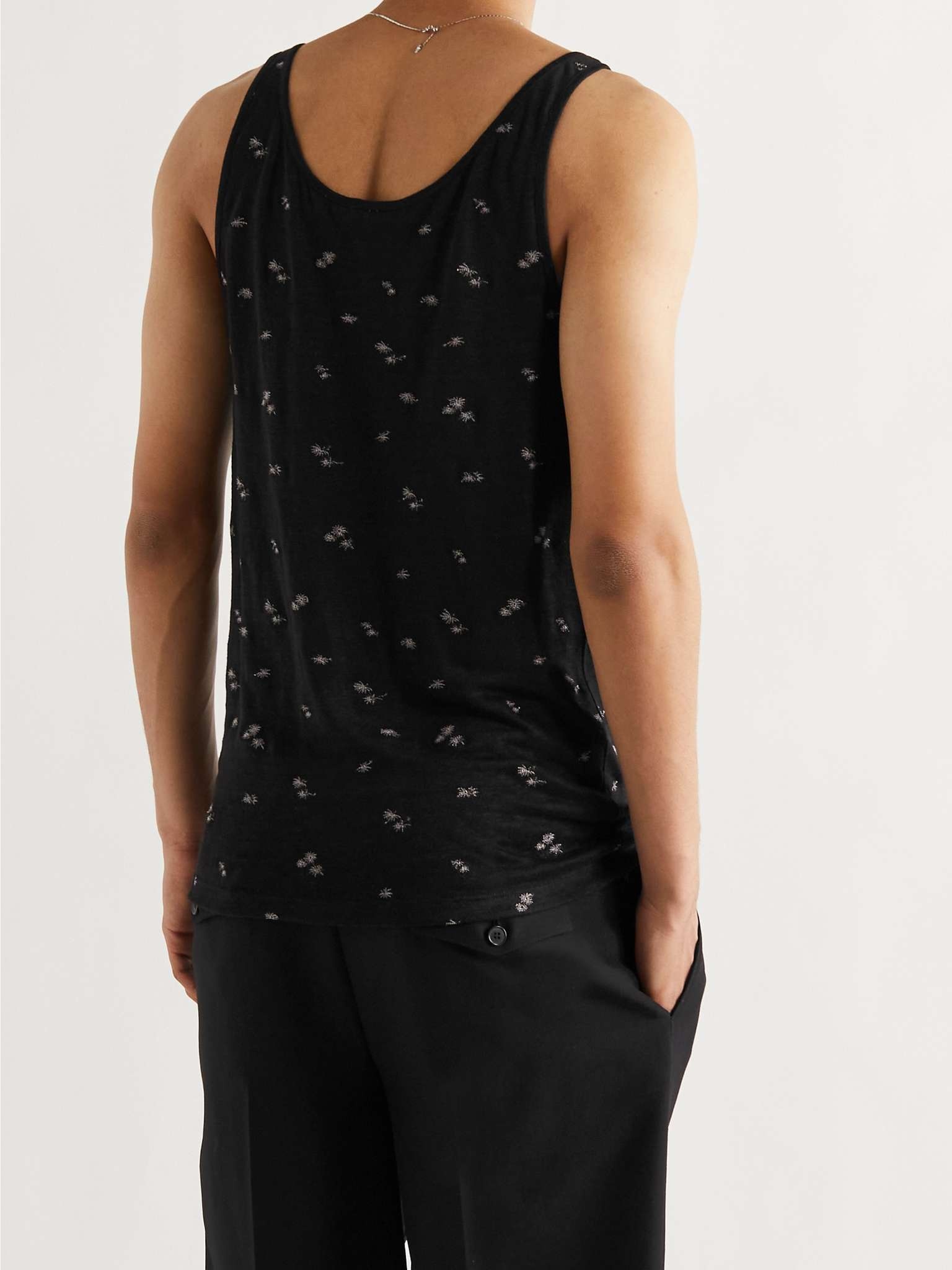 Slim-Fit Embroidered Linen-Jersey Tank Top - 4