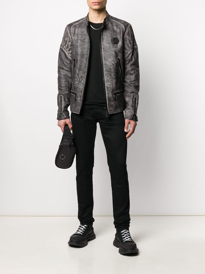 PHILIPP PLEIN embossed skull moto jacket outlook