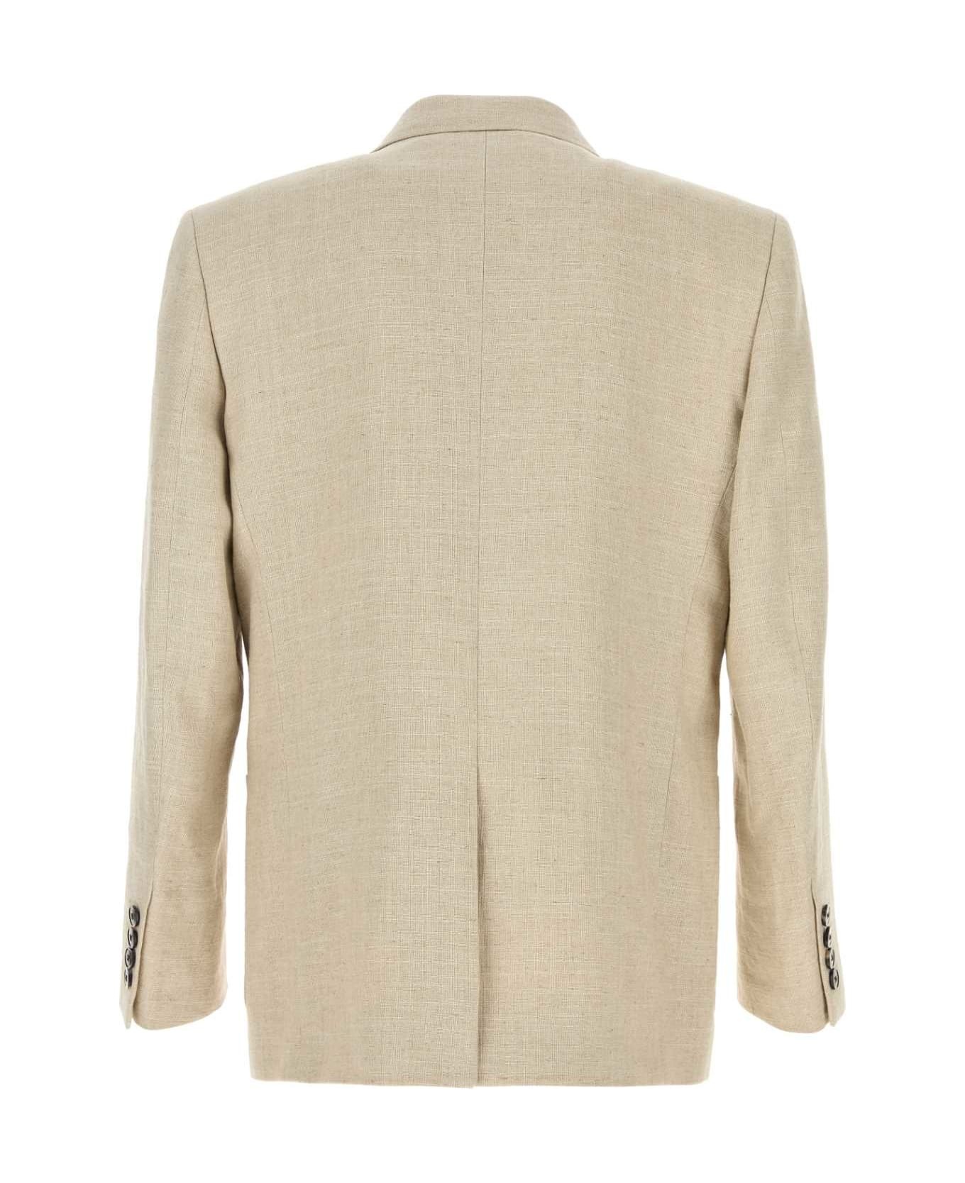 Beige Linen Blend Blazer - 2
