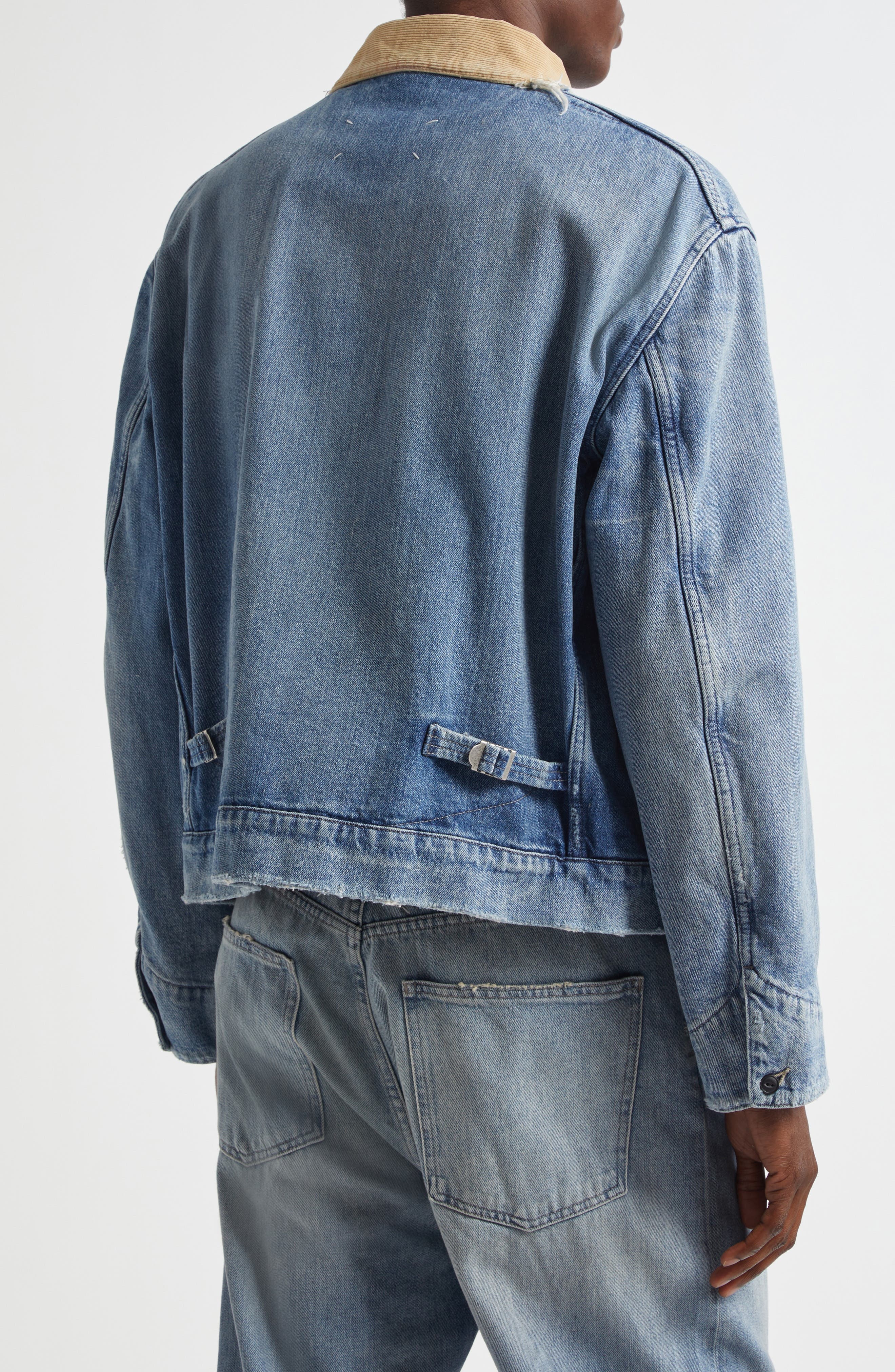 Maison Margiela Corduroy Collar Denim Sports Jacket in Light Blue at Nordstrom - 3