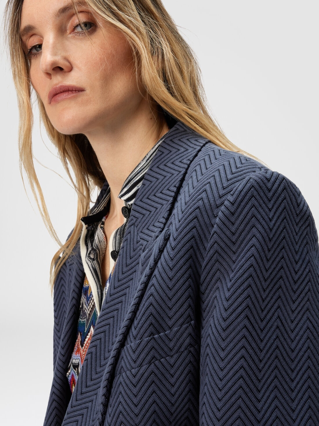 Single-Breasted Blazer with Zigzag Pattern - 5
