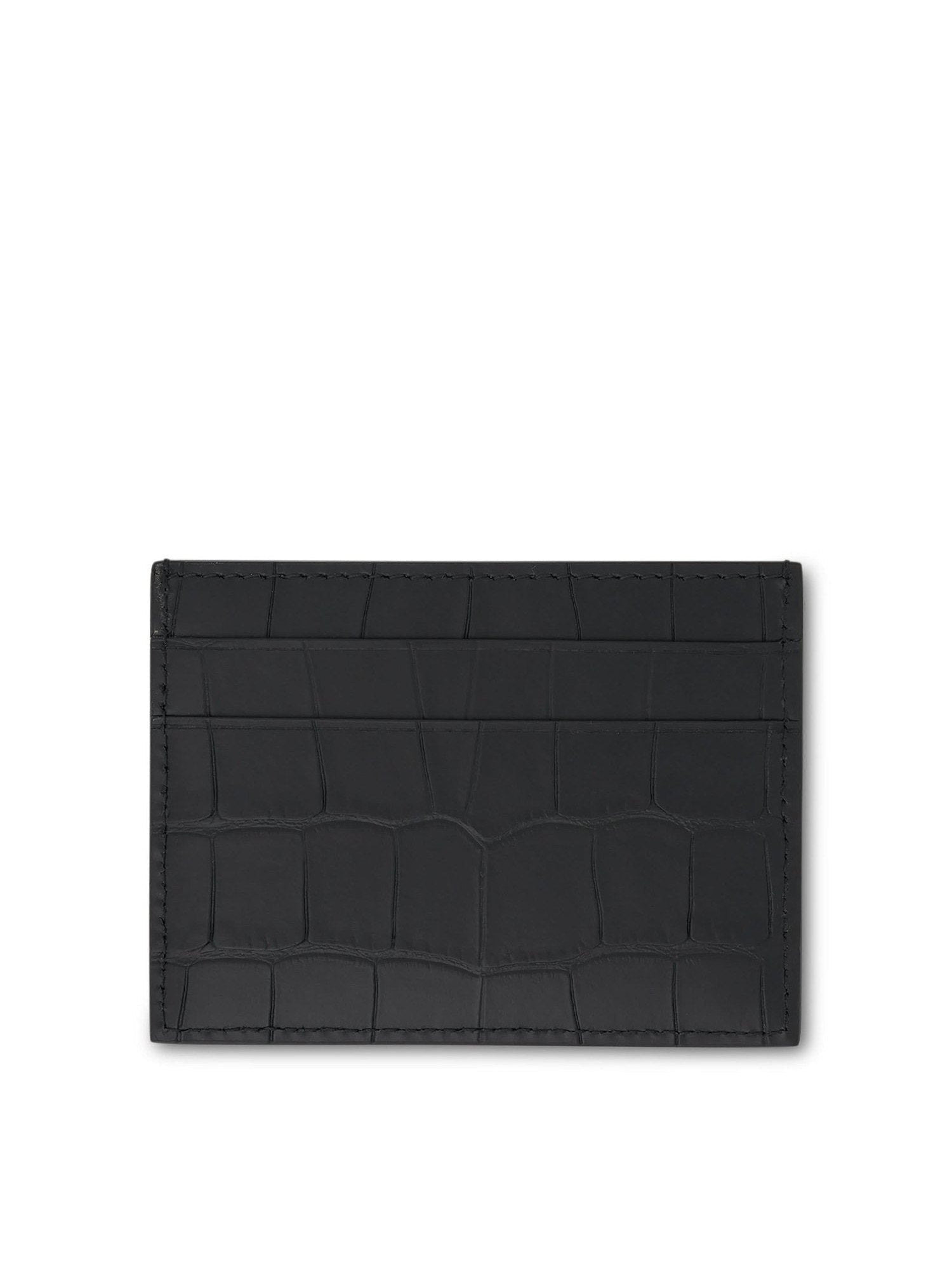 Croco Calf Leather Cash Card Holder in Black/White - 2