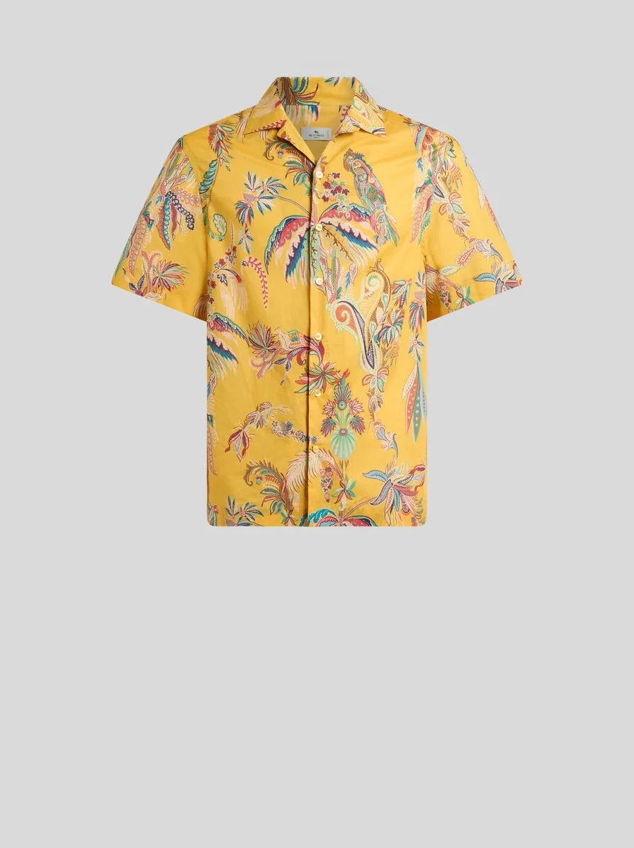 COTTON BOWLING SHIRT WITH PLACED PARROT AND PALM TREE PRINT - 1