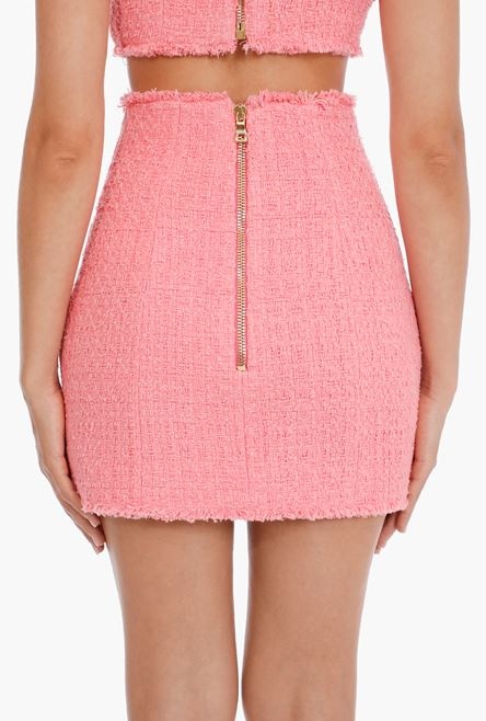 Short pink tweed high-waisted skirt - 5