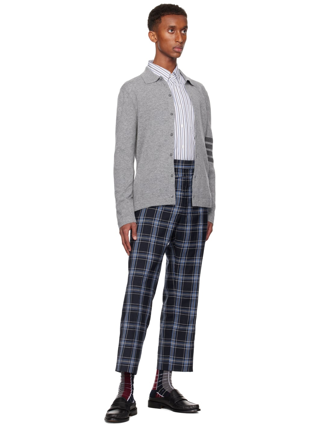 Gray Cashmere Jersey Stitch 4-Bar Cardigan - 4