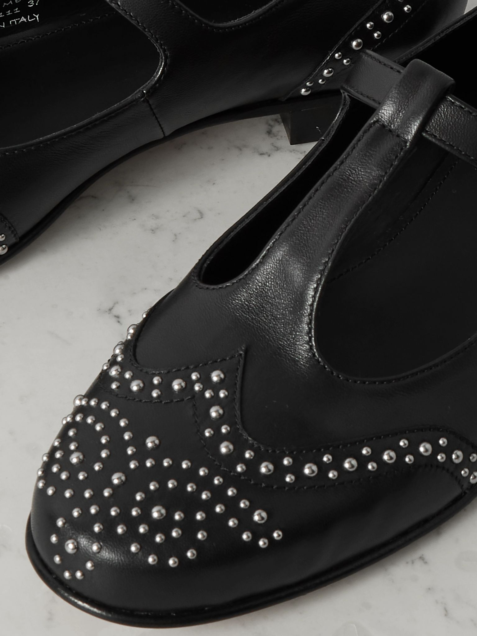 Opal studded leather Mary Jane brogues Black - 4