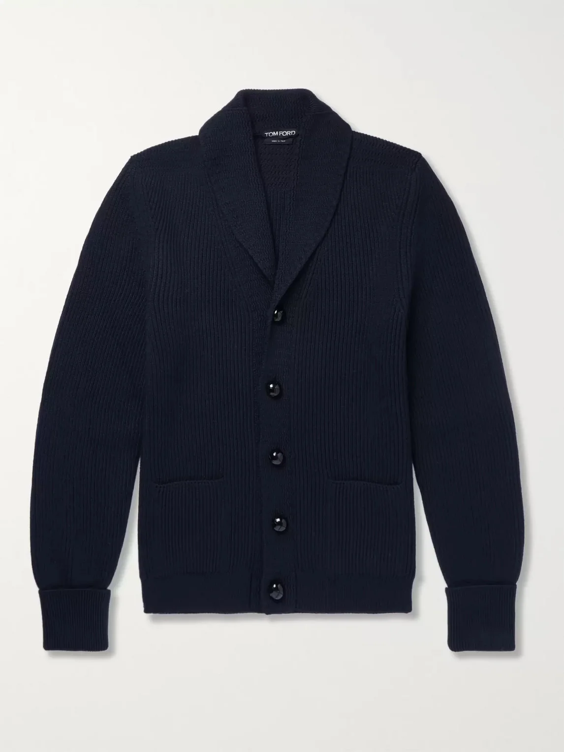 Shawl-Collar Ribbed Wool Cardigan - 1