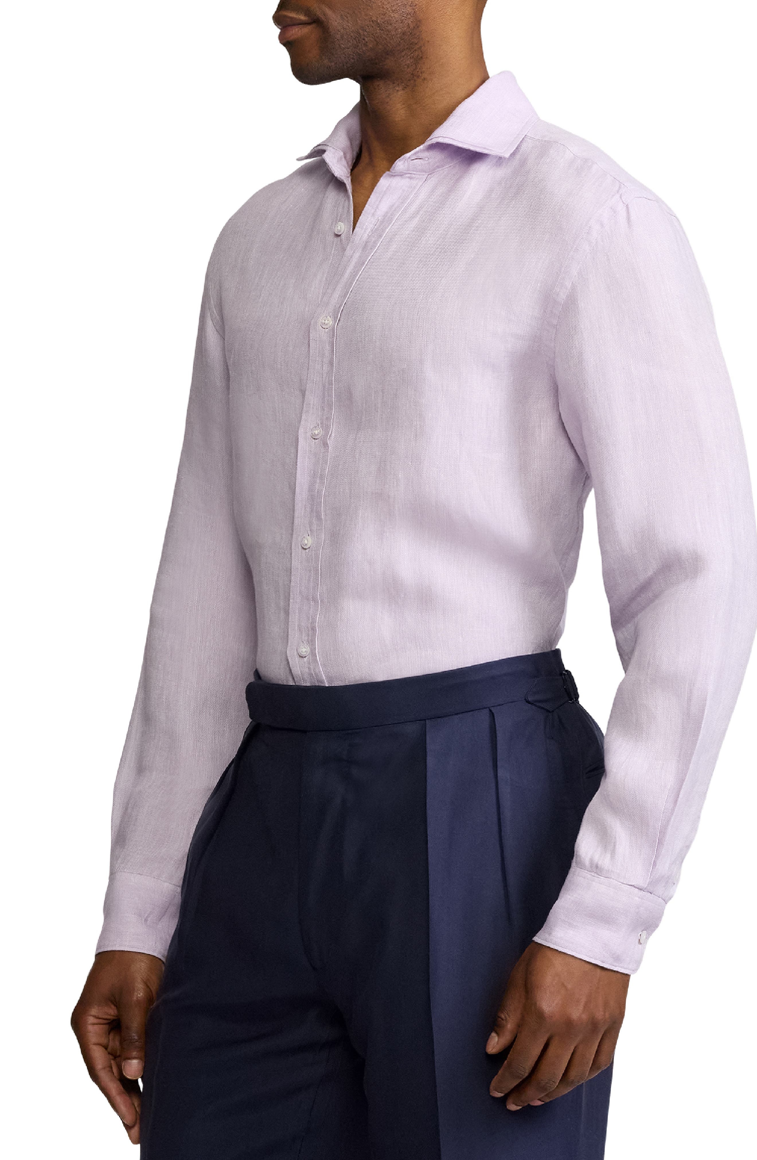Ralph Lauren Purple Label Basket Weave Linen Button-Up Shirt in Lilac Breeze at Nordstrom - 3