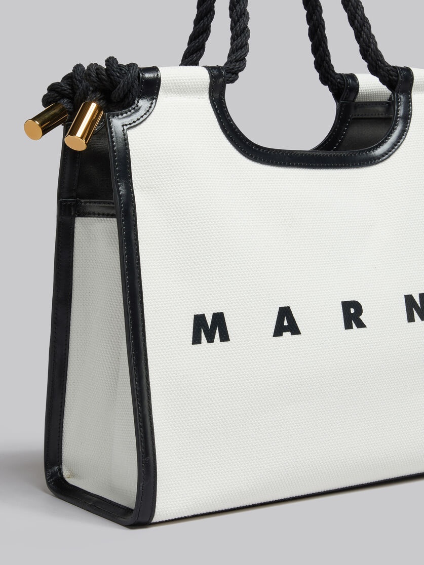 WHITE AND BLACK CANVAS MARCEL TOTE BAG - 5