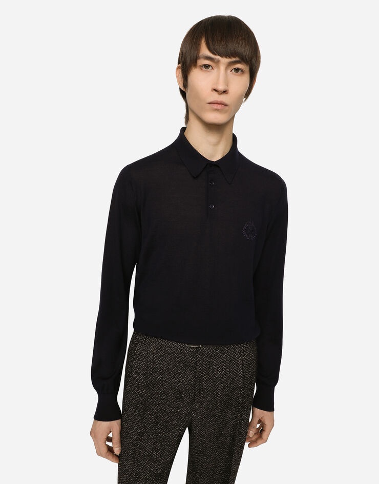 Cashmere polo-style sweater with DG logo embroidery - 4