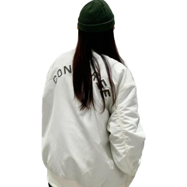 Converse SS22 Logo Loose Sports Retro aviator Jacket Couple Style White 10024169-A01 - 4