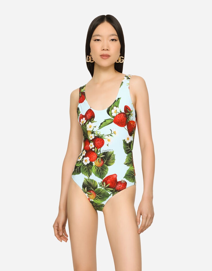 Strawberry-print racing swimsuit - 4