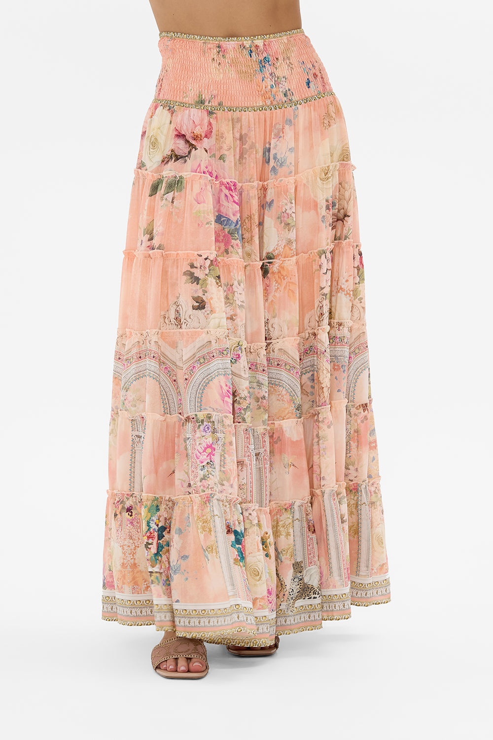 SHIRRED WAIST TIERED CIRCLE SKIRT - 5
