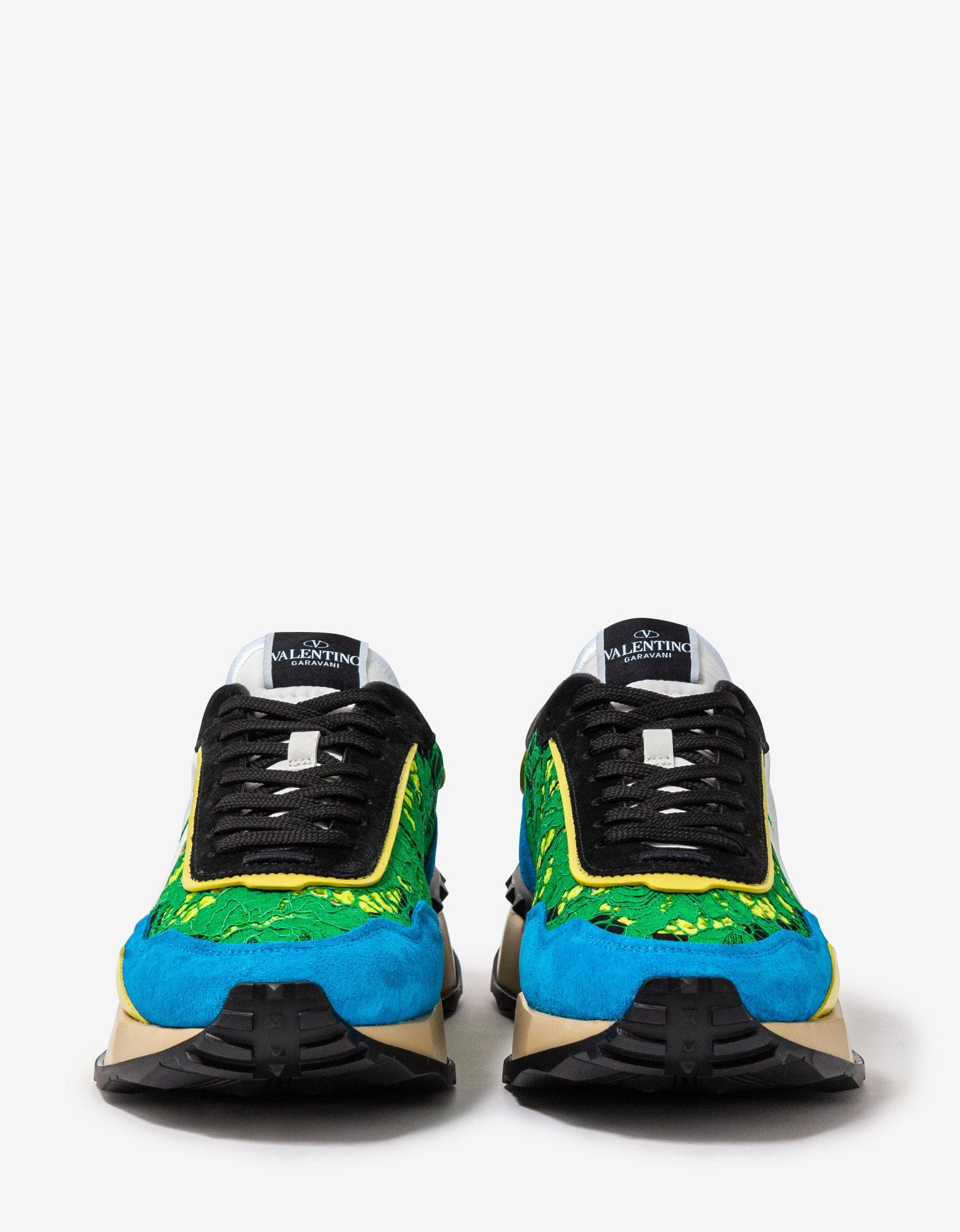 Valentino Green & Blue Lace & Mesh Lacerunner Trainers - 8