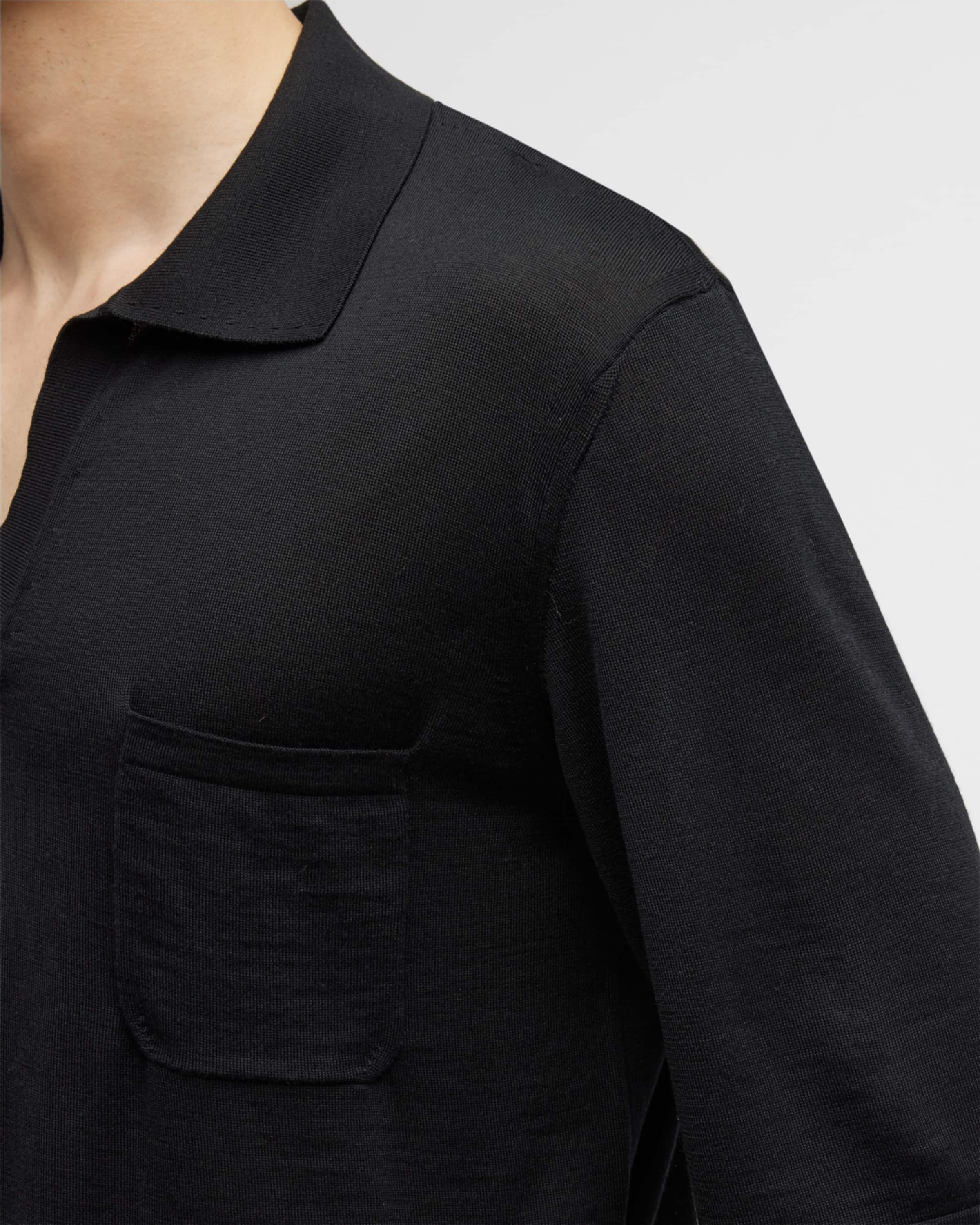 Men's Knit Polo Shirt with Open Collar - 5