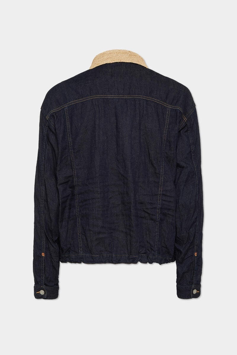 SUMMER LOVERS DARK WASH RAFFIA COLLAR DRAWSTRING SHIRT - 2