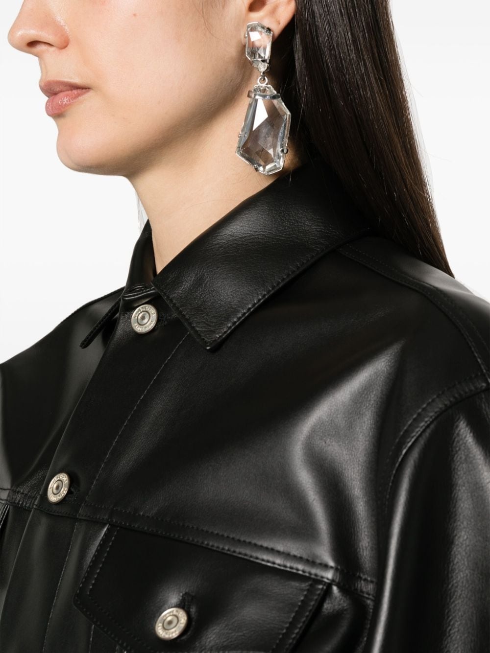 single-breasted leather jacket - 5