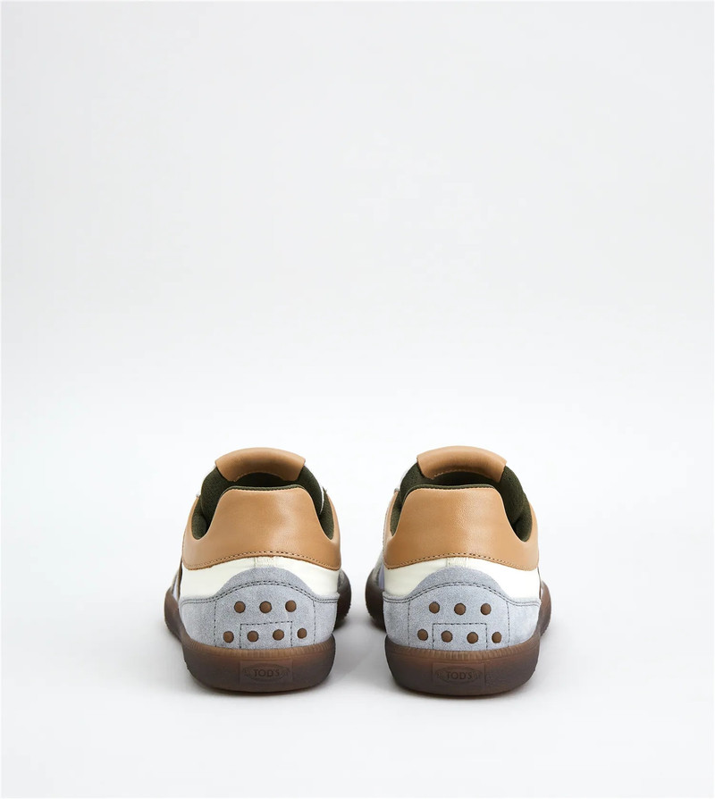 Tod's TOD'S TABS SNEAKERS IN LEATHER AND FABRIC - WHITE, BEIGE, GREY outlook
