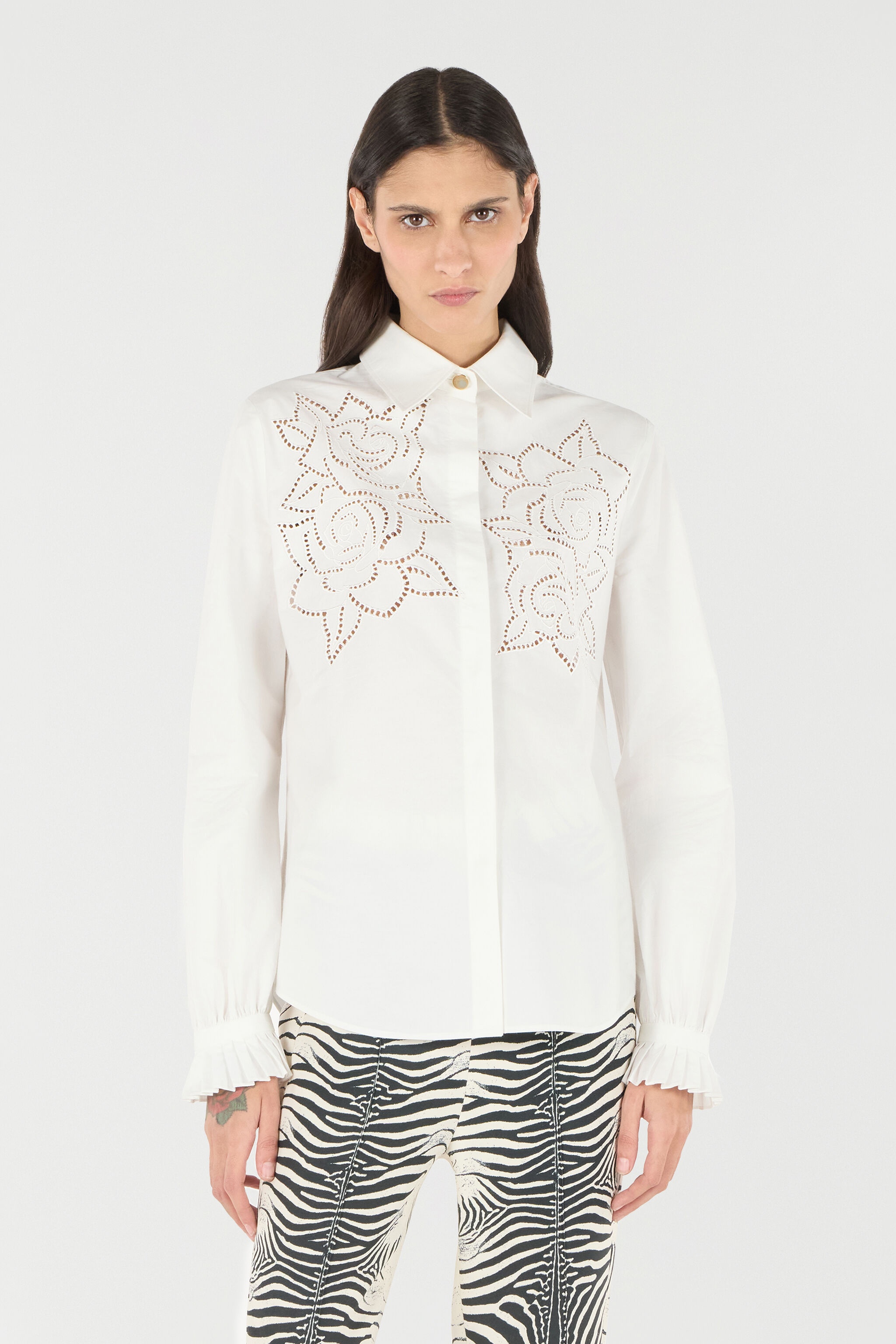 Shirt With Perforated Rose Motif - 3